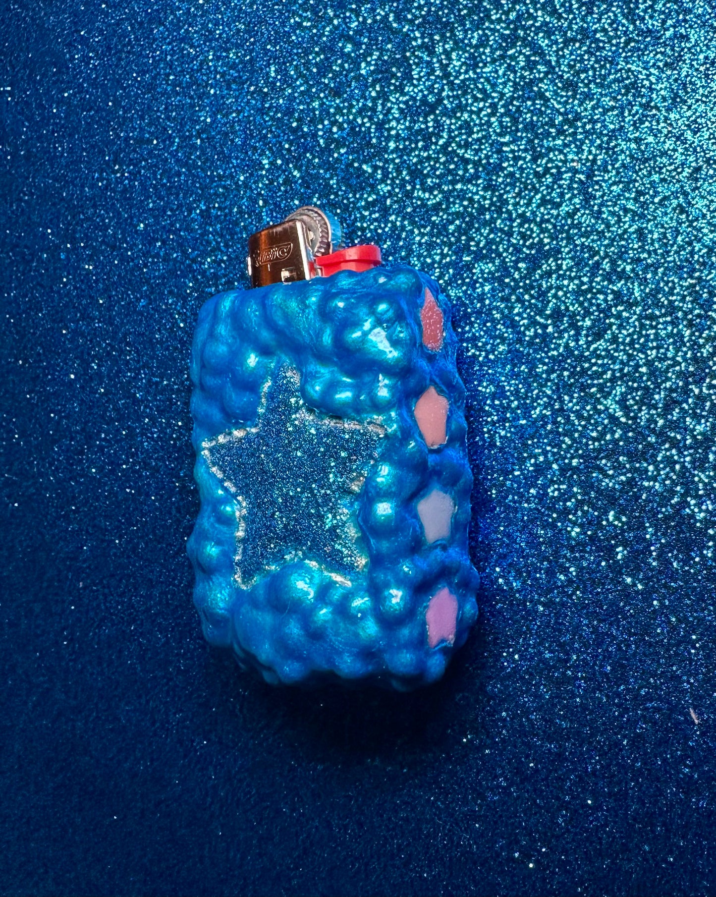 BLUE PUFFY STAR MINI LIGHTER CASE