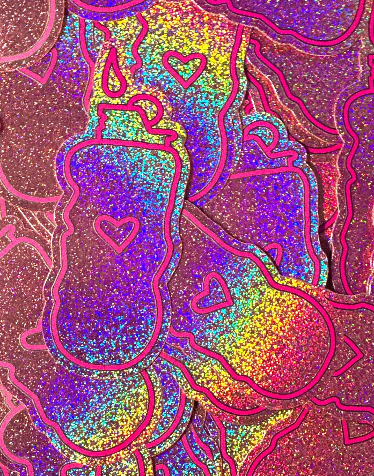 BURNING LOVE - PINK HOLOGRAPHIC GLITTER STICKER
