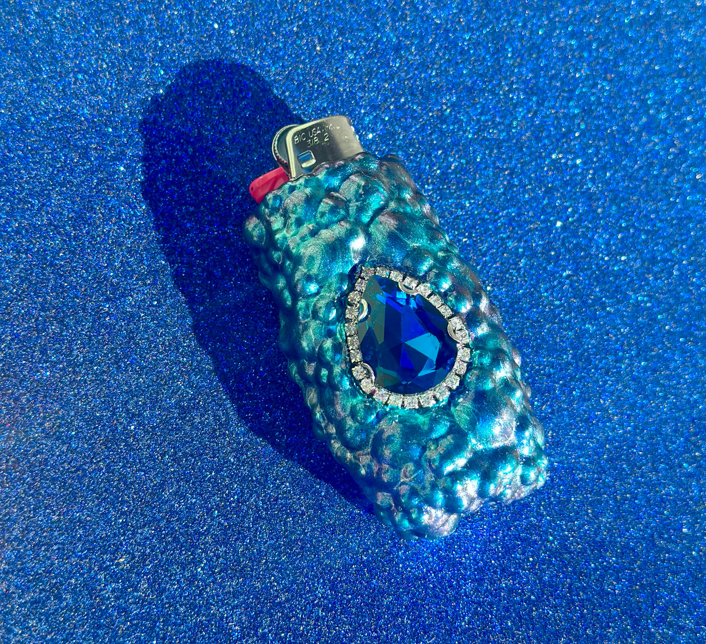 TEAL SAPPHIRE PRINCESS GEM LIGHTER CASE
