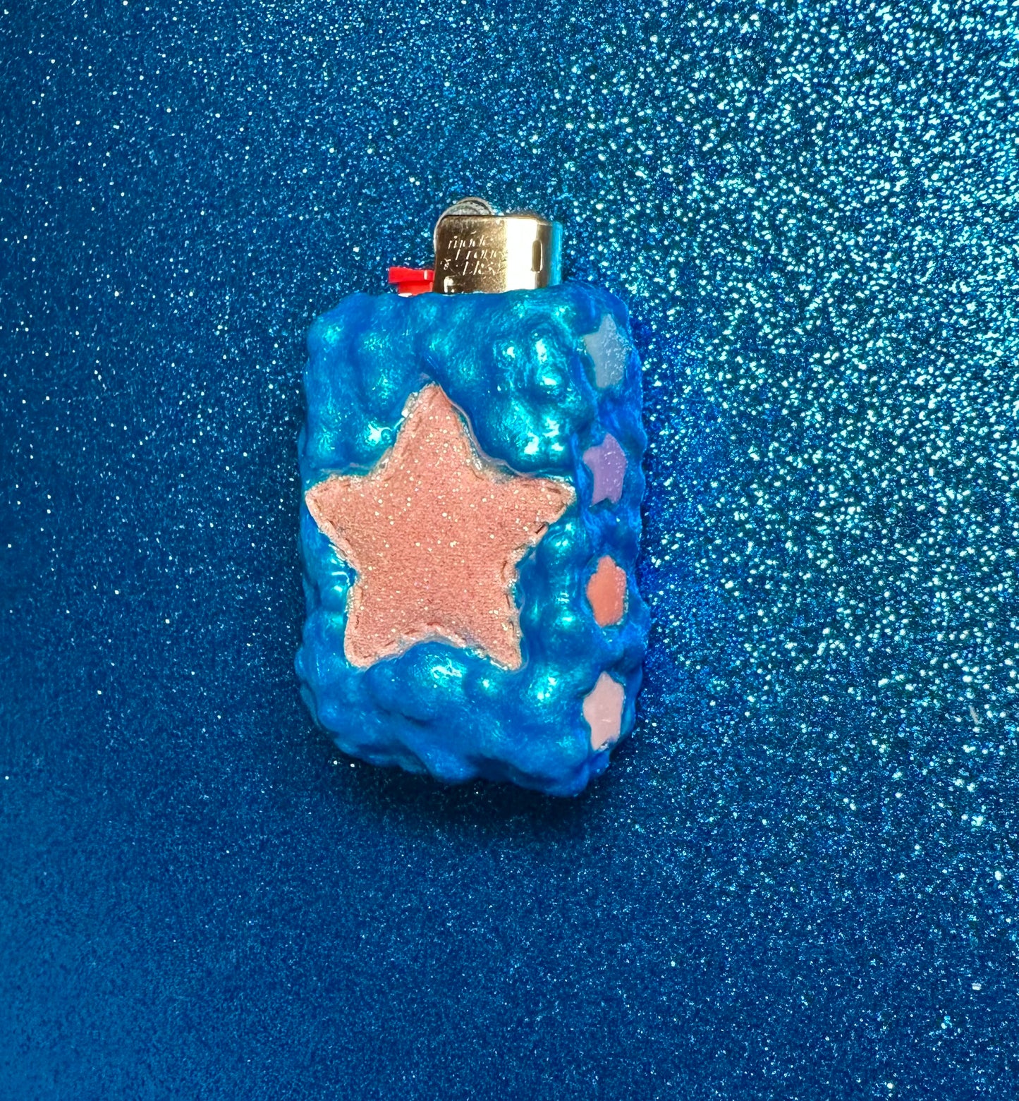BLUE PUFFY STAR MINI LIGHTER CASE