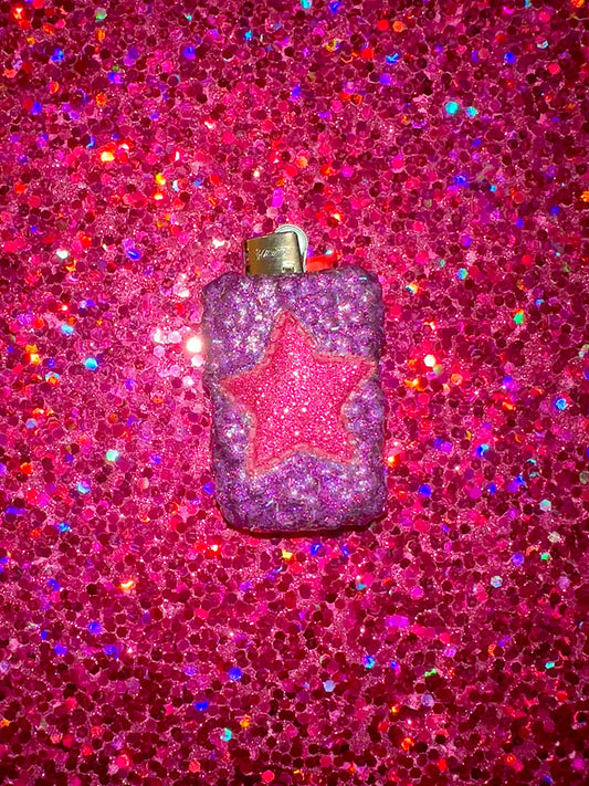 HOT PINK PUFFY STAR MINI LIGHTER CASE