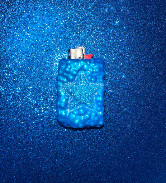 BLUE PUFFY STAR MINI LIGHTER CASE